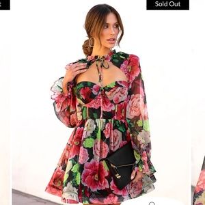 Floral tie neck mini dress